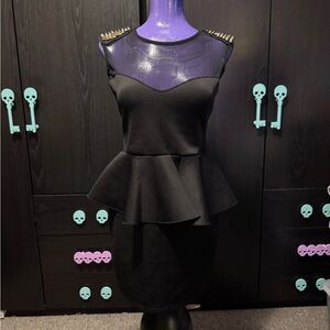 Twik Black Peplum Dress with Studded Shoulders